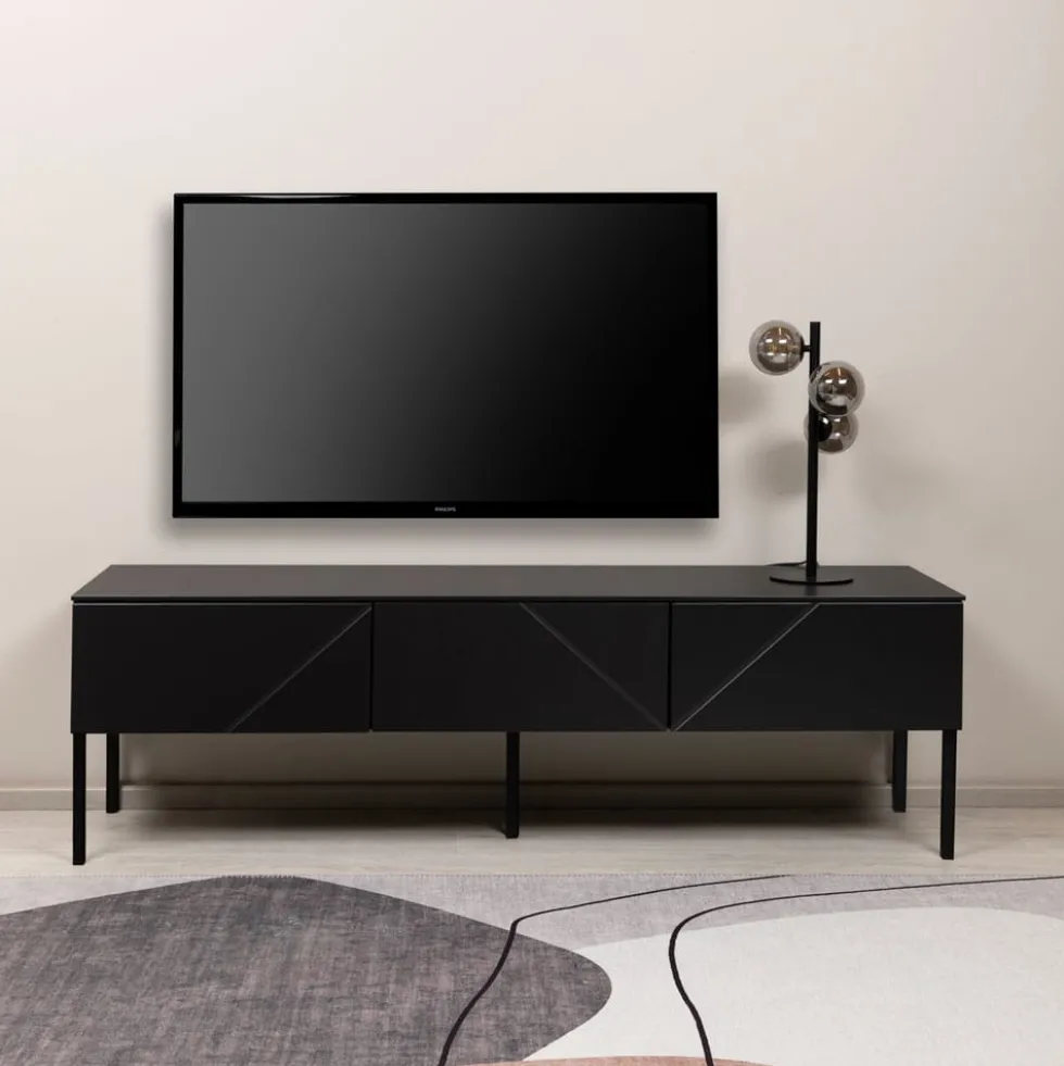 Hiipakka Vilja-tv-taso 150 x 40 cm, valkoinen / musta